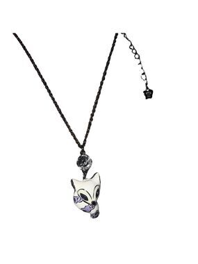 Anna Sui Purple and White Fox Pendant Gunmetal Necklace